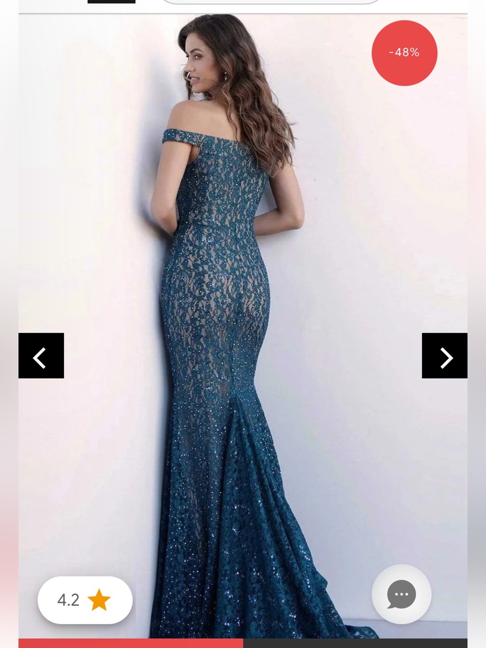 Off-Shoulder Teal Lace Mermaid Evening Dress